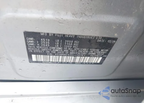 2016 Subaru Legacy 2.5I Premium из США, поврежденный, VIN 4S3BNAE62G3028761